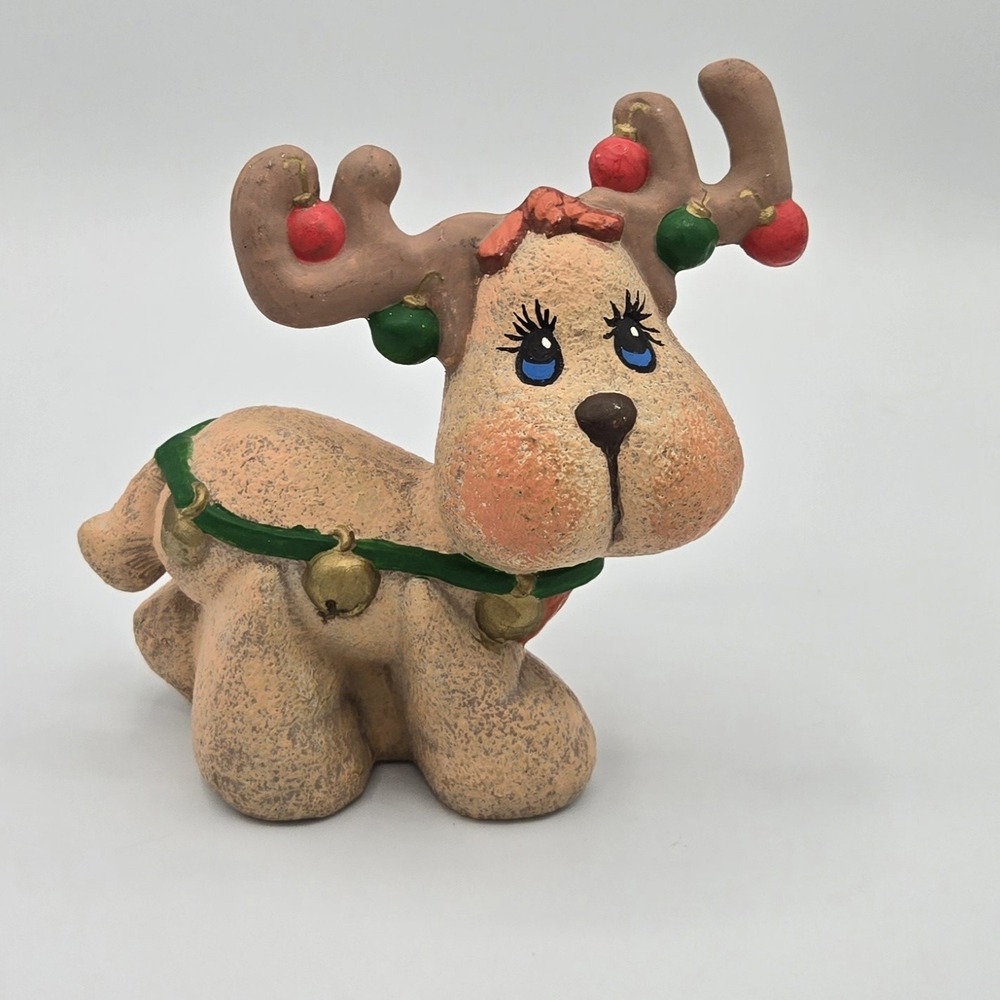 Vintage Cute Big Eyed Handpainted Ceramic Reindeer‎ Figurine